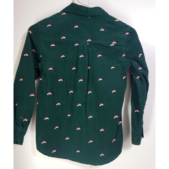 GYMBOREE Boys 4 Santa Hat Corduroy Button Up Dress Shirt Green Holiday Christmas - Picture 2 of 7